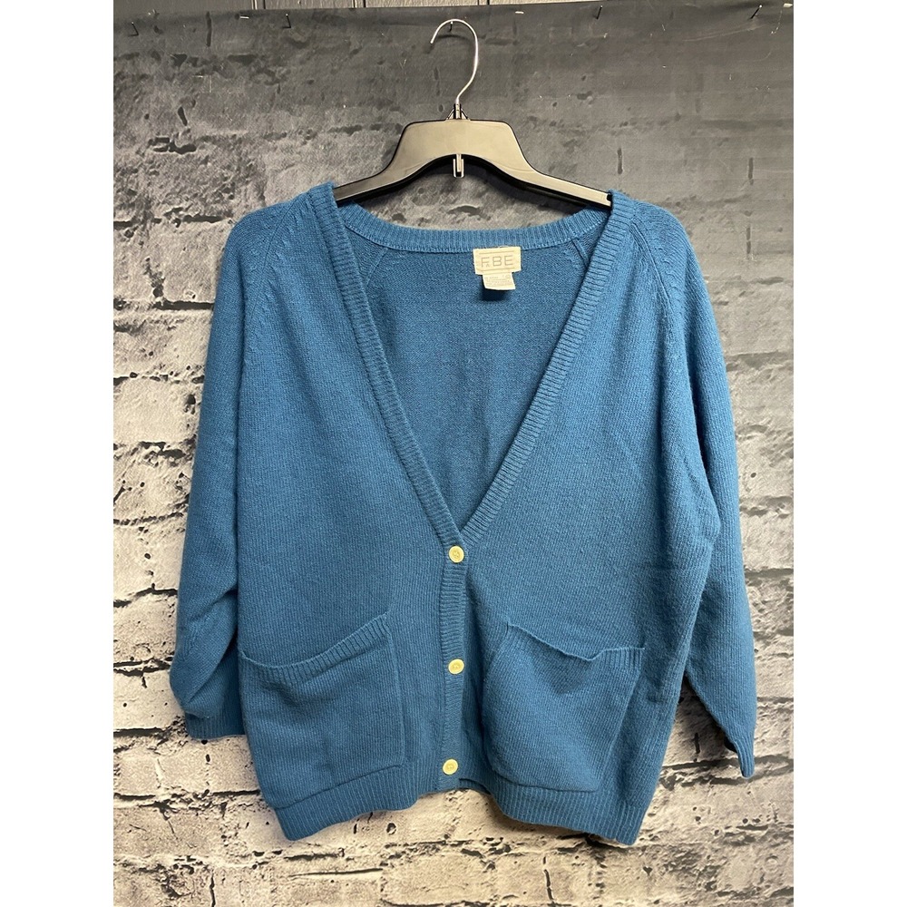 Fabe Sweater Womens Medium Blue Lambswool Cardigan Casual Warm Button